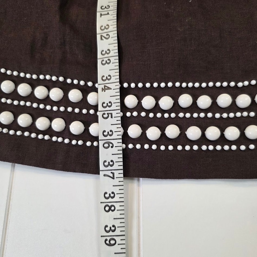 Kate‎ Spade Women's Sz 4 Fit & Flare Dress Brown 100% Linen Beaded Sleeveless - Picture 11 of 11